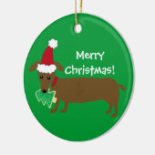 Ornement En Céramique Teckel de Joyeux Noël (Gauche)