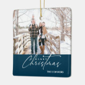 Ornement En Céramique Terracotta Photo Joyeux Noël Script Famille (Gauche)