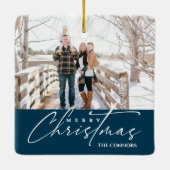 Ornement En Céramique Terracotta Photo Joyeux Noël Script Famille (Dos)