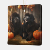 Ornement En Céramique Terre-Neuve Chiot Automne Citrouille de plaisir (Gauche)