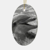 Ornement En Céramique Tête de dauphin en noir et blanc ouvert de bouche (Gauche)