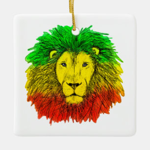 Ornement En Céramique Tête de lion Rasta rouge jaune vert dessin Jamaïqu