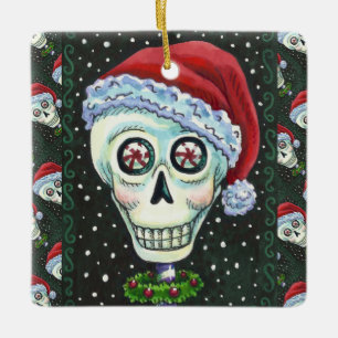 ORNEMENT EN CÉRAMIQUE TÊTE MORTE PÈRE NOËL SKULL, HUMOUR SKELETON DE NOË