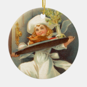 Ornement En Céramique Thanksgiving Day Girl Chef Ornament Vintage