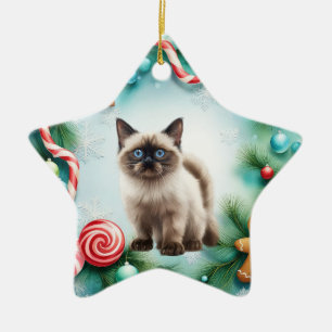 Ornement En Céramique Thème Noël de chats de Siamese