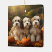 Ornement En Céramique Tibétain Terrier Chiot Automne Citrouille délice (Gauche)