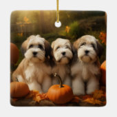 Ornement En Céramique Tibétain Terrier Chiot Automne Citrouille délice (Dos)