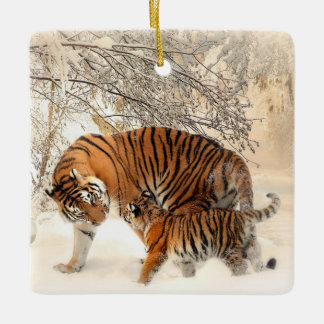Ornement En Céramique tiger mom and baby porcelain ornament