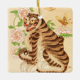 Ornement En Céramique Tigre rayé coréen Vintage Minhwa