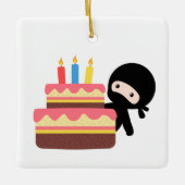 Ornement En Céramique Tiny Ninja Derrière le gâteau d'anniversaire (Devant)