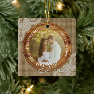 Ornement En Céramique Toile de jute rustique et dentelle Premier Noël fi