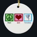 Ornement En Céramique Tornades d'amour de paix<br><div class="desc">J'aime des tornades. Un signe de paix,  coeur,  et un cyclone.</div>