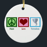 Ornement En Céramique Tornades d'amour de paix<br><div class="desc">J'aime des tornades. Un signe de paix,  coeur,  et un cyclone.</div>
