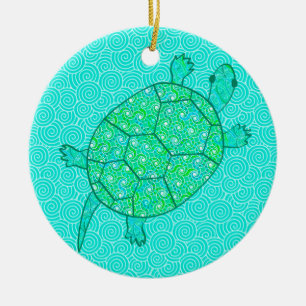 Ornement En Céramique Tortue tourbée arabesque - nuances de vert