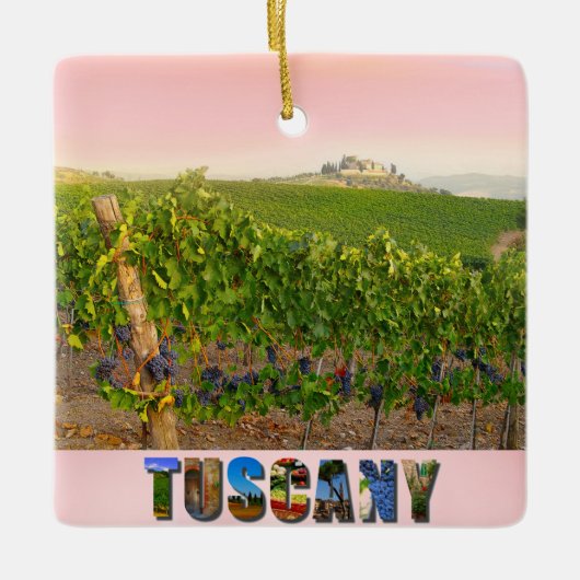Ornement En Céramique Toscane Italie Vignoble italien Noël rose (Devant)
