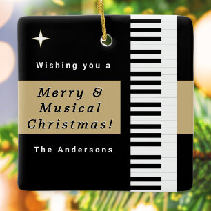Ornement En Céramique Touches de piano élégantes Noël moderne noir blanc