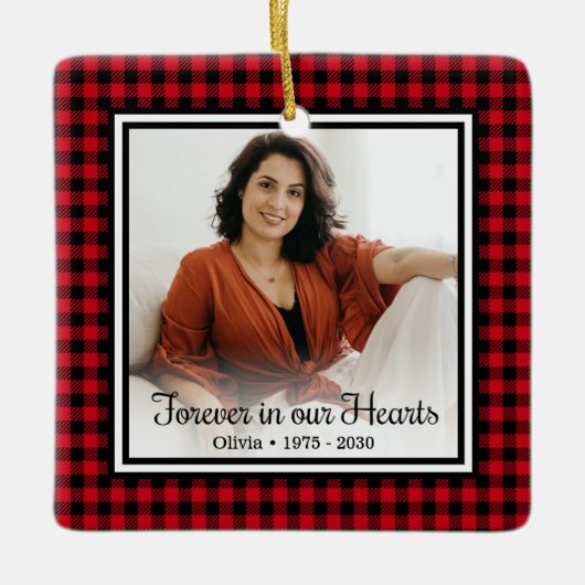 Ornement En Céramique Toujours Dans Nos Coeurs Rouge Buffalo Plaid (Devant)