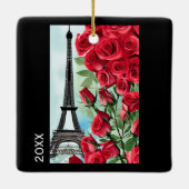 Ornement En Céramique Tour Eiffel personnalisée moderne Roses rouges (Dos)