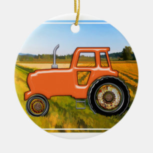 Ornement En Céramique Tracteur orange dans les domaines