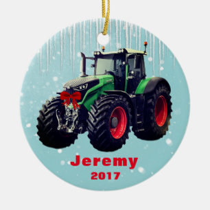 Ornement En Céramique Tracteur vert moderne personnalisé "Christmas 20XX