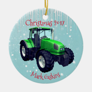 Ornement En Céramique Tracteur vert moderne personnalisé "Noël 20XX "