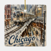 Ornement En Céramique Train de l'El de Chicago dans la neige d'hiver (Dos)