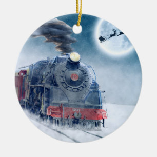 Ornement En Céramique Train de minuit de Noël avec la fille et le Père