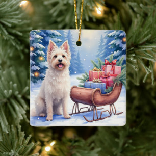 Ornement En Céramique Traîneau Vintage Briard Hiver Noël Art