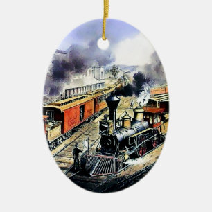 Ornement En Céramique Trains américains de machine à vapeur de chemin 