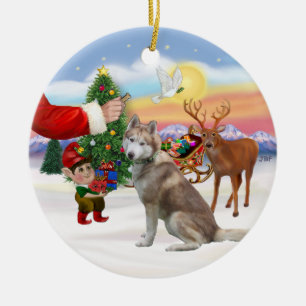 Ornement En Céramique Traite pour un Husky sibérien (rouge)