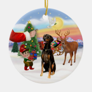 Ornement En Céramique Traitement de père Noël - Doberman Pinscher (oreil