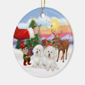 Ornement En Céramique Traitement pour deux Bichon Frise (Gauche)