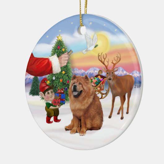 Ornement En Céramique Traitement pour un Chow Chow (rouge) (Gauche)