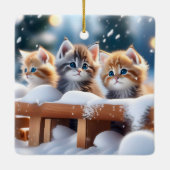 Ornement En Céramique Trois chats Tabby jouant dans la neige (Dos)