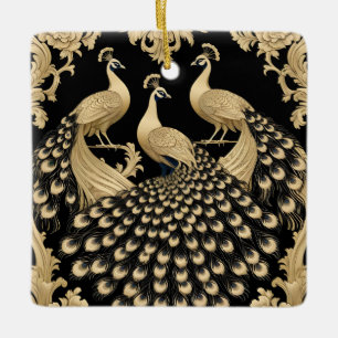 Ornement En Céramique Trois paons d'or