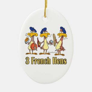 Ornement En Céramique trois poules françaises 3ème troisième jour de Noë