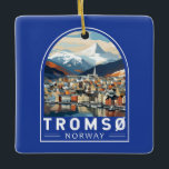 Ornement En Céramique Tromso Norvège Travel Art Vintage<br><div class="desc">Conception de déplacement vectoriel rétro Tromso. Tromsø est une ville de la municipalité de Tromsø dans le comté de Troms,  en Norvège.</div>