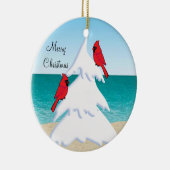 Ornement En Céramique Tropical Beach Christmas Tree Red Cardinals (Droite)