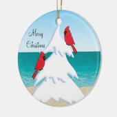 Ornement En Céramique Tropical Beach Christmas Tree Red Cardinals (Gauche)
