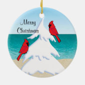 Ornement En Céramique Tropical Beach Christmas Tree Red Cardinals (Dos)
