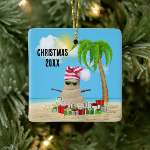 Ornement En Céramique Tropical Happy Holidays Sand Man