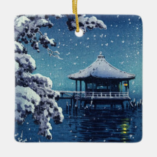 Ornement En Céramique Tsuchiya Koitsu - Neige sur l'Ukimido à Katada