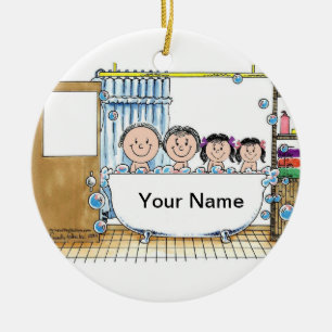 Ornement En Céramique Tub Time, deux filles