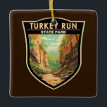 Ornement En Céramique Turquie Run State Park Indiana Travel Art Vintage<br><div class="desc">Turkey Run State Park dans un style vectoriel. Turkey Run comprend également un réseau de sentiers,  Rocky Hollow Falls Canyon Nature Preserve,  un pont suspendu traversant Sugar Creek,  des terrains de camping et d'autres aires de loisirs.</div>