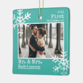 Ornement En Céramique Turquoise 1er Noël M. & Mme Photo (Gauche)