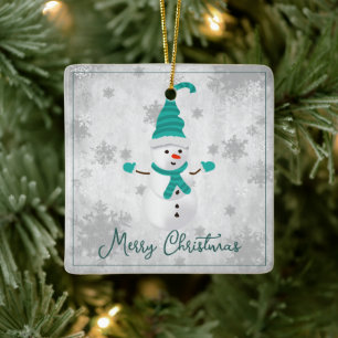 Ornement en céramique turquoise Cute Snowman