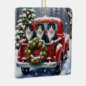 Ornement En Céramique Tuxedo Cat Christmas Red Truck Holiday (Droite)