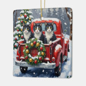 Ornement En Céramique Tuxedo Cat Christmas Red Truck Holiday (Gauche)