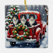 Ornement En Céramique Tuxedo Cat Christmas Red Truck Holiday (Devant)