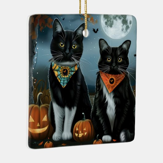 Ornement En Céramique Tuxedo Chat Halloween Éffrayant (Droite)